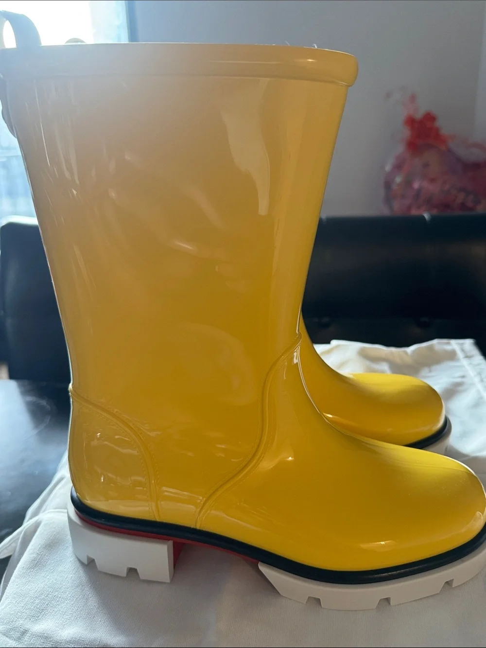 BRAND NEW Christian Louboutin Glossy Yellow Rain Boots ORIGINAL BOX & DUST BAGS
